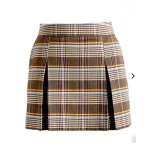 Topshop Plaid Miniskirt Size 12 Box Pleats Brown Cream NWT